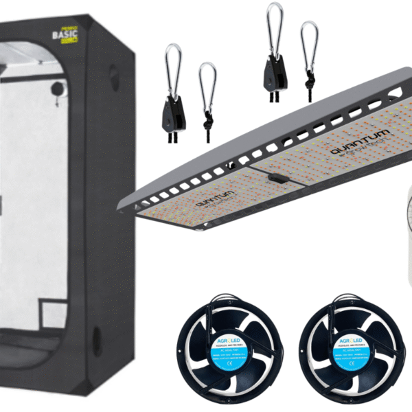 kit indoor 100x100 con Q300, poleas de metal, coolers de 6 y timer mecanico