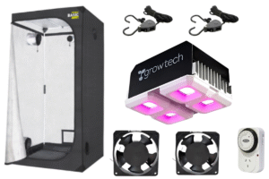 kit 60x60x160, led 200w full spectrum, poleas, timer mecanico y 2 coolers de 4