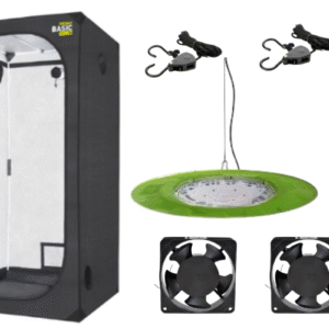 kit indoot 60x60x160, led c800, 2 coolers de 4, timer mecanico y poleas plasticas