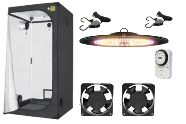 Kit de Cultivo Indoor Carpa 80x80 + Led Orbiter Evolution 120W + Timer + Poleas + 2 Coolers