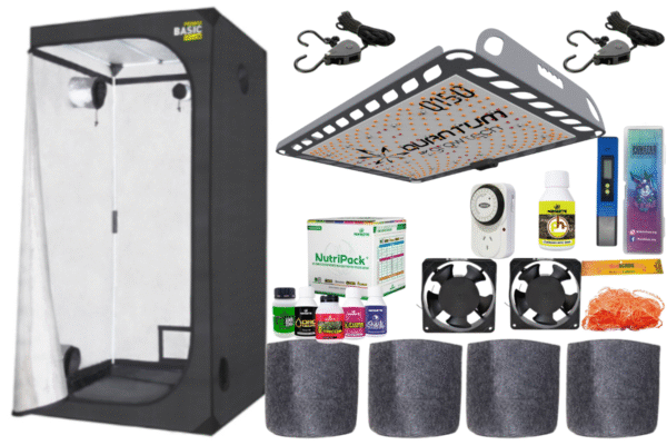 kit indoor completo, carpa 80x80x160, leds grow tecg Q150, poleas, timer mecanico, nutripack, geotextiles de 15L, medidor de ph y ph-