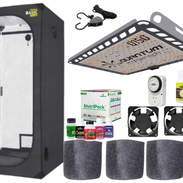 kit indoor completo, carpa 80x80x160, leds grow tecg Q150, poleas, timer mecanico, nutripack, geotextiles de 15L, medidor de ph y ph-