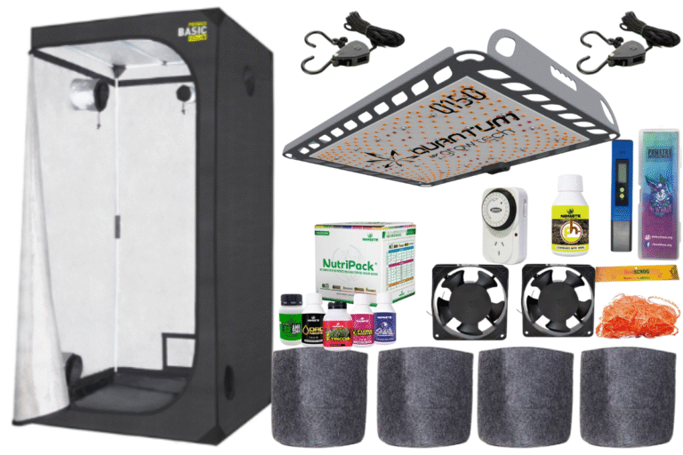 kit indoor completo, carpa 80x80x160, leds grow tecg Q150, poleas, timer mecanico, nutripack, geotextiles de 15L, medidor de ph y ph-