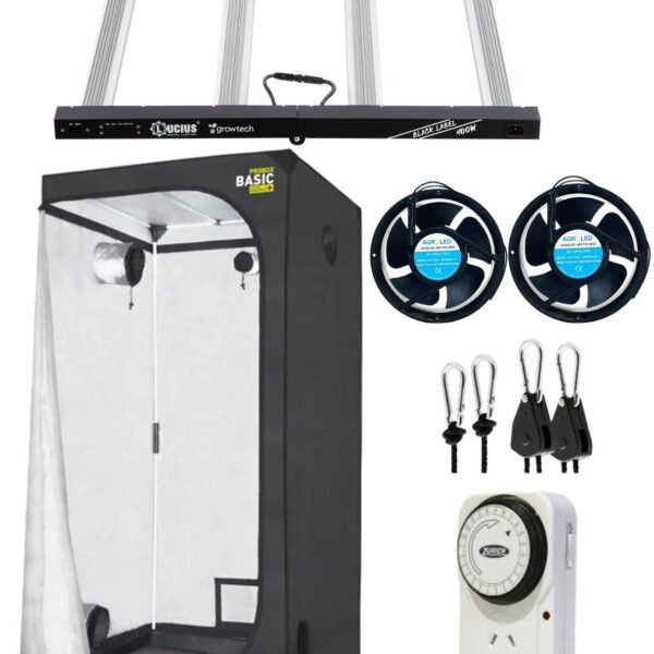 Kit de Cultivo Indoor Carpa Bellavita 120x120 + Led Lucius 400W + Timer + Poleas + 2 Coolers