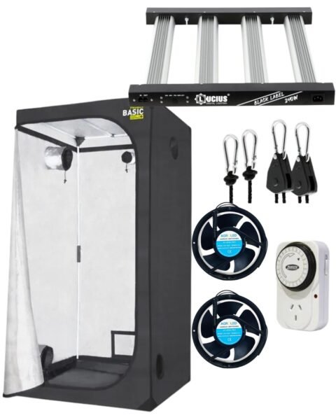 Kit de Cultivo Indoor Carpa 100x100 + Led Lucius 240W + Timer + Poleas + 2 Coolers
