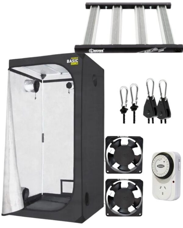 KIT INDOOR 80X80 + LUCIUS DE 120W + COOLERS + POLEAS + TIMER